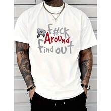 Camiseta Casual para Hombre 100% Algodón con Estampado de Oso Boxeador - Impresión "FK AROUND AND FIND OUT", Negra, Manga Corta, Cuello Redondo, Lavable a Máquina, Comodidad para Todas las Temporadas - Blanco - Ver 5