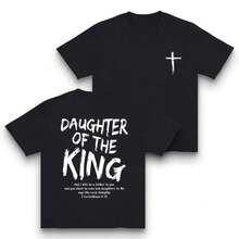 FEEGO Graphic T-Shirt "Daughter Of King Jesus" - Women's Soft Casual Crew Neck Short Sleeve T-Shirt, Double Sided Print, 180g, Pure, Comfortable And Stylish For Home Or Wear, Good Graphic T-Shirts For Men. - 黑色 - 查看 4