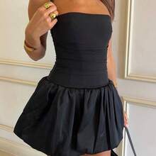 Women's Sexy Halter Neck Dress, Luxury Niche High-End Elegant Evening Party Birthday Puff Mini Dress Pink Summer - Rojo - Ver 5