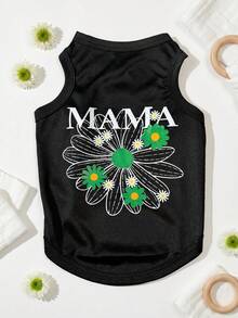 1pc Summer Floral Daisy Pattern "Mama" Letter Pet Vest, Physical Flea Repellent, Reduce Shedding, Heat Insulation & Breathable, Suitable For Small & Large Dogs, Indoor & Outdoor - Black - View 9