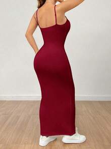 Vestido básico de tirantes finos blanco para mujer - Burdeos - Ver 2