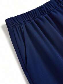 Conjunto de uniforme de pijama de unicolor con parches, cuello en V y manga corta - Azul marino 3 - Ver 5