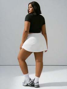 Falda corta casual de línea A de unicolor negro básico para mujer de talla grande, amigable con las curvas del Body redondeado, para el invierno, para la figura de Body redondeado tipo manzana - Blanco - Ver 6
