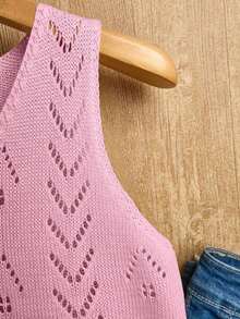 Ropa de punto casual de mujer de cuello en V sin mangas - Rosa - Ver 4