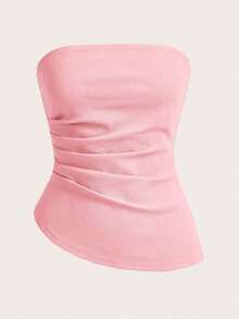 Top tubo sencillo y elegante con cintura fruncida, adecuado para verano, top tubo azul marino, tops tubo para mujer, top sin tirantes para mujer, top tubo azul marino - Rosa - Ver 1
