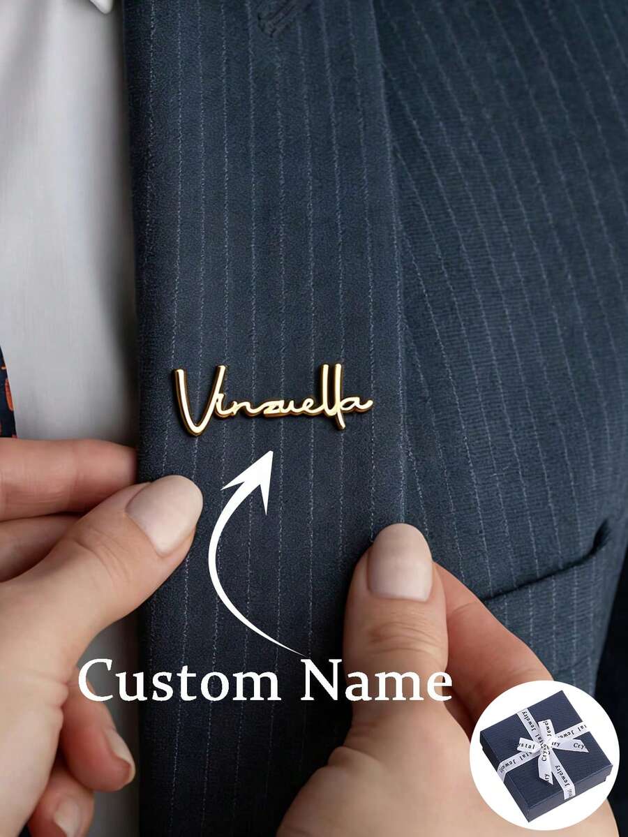 Customized Personalized Name Lapel Pin, Stainless Steel Gold-Plated Engraved Brooch, Suitable For Graduation, Business And Formal Occasions, Customized Stainless Steel Brooch, Customized Suit Lapel Pin Gift For Father, Groom, Graduate And Professional, Graduation And Formal Suit Lapel Pin, Father's Day Gift - Multicolor - View 1
