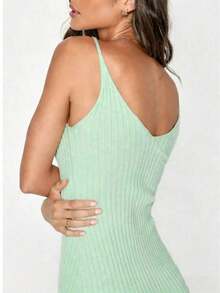Vestido sin mangas elegante de mujer con abertura lateral, vestido casual de verano para vacaciones - verde menta - Ver 4