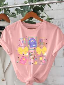 1 T-Shirt With A Teacher On Preventive Duty Print, Casual Short-Sleeved Round Neck Top, Women's Spring/Summer Clothing, 180g 100% Cotton. - 白色 - 查看 7
