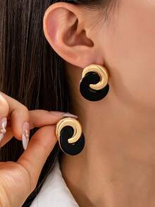 1 Pair Unique Petal Oil Drop Earrings - Black-236 - View 8