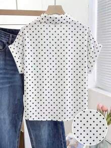 Camisa casual versátil de uso diario con un solo pecho, decorada con lunares y perlas falsas para mujer - Multicolor 2 - Ver 5