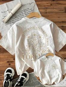 Women's Short-Sleeved Crew Neck T-Shirt With "Forever" Print And Lettering - Double-Sided Print On The Front And Back, Casual Style - Blouse For Casual Outfits, Machine Washable. Cute T-Shirts For Women. - 風格 - 查看 1