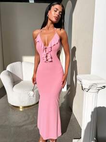 Elegant, Fitted Halter Dress In A Sensual European Style, New Summer Collection For Women - Pink - View 6