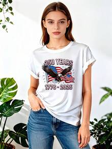 Playera con águila calva y bandera estadounidense, conmemorando 250 años de 1776 a 2026, diseño patriótico. - Blanco - Ver 2