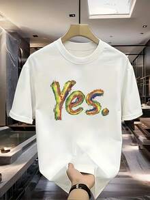 Men's Short-Sleeved T-Shirt, Personalized, Made Of High-Grammage Pure Cotton, With A  Brand Print, New, Casual Summer, Plus Size, Loose And Versatile - Unisex Loose-Fitting Short-Sleeved Cotton T-Shirt With A Round Neck, Urban Vintage Style. - 白色 - 查看 1