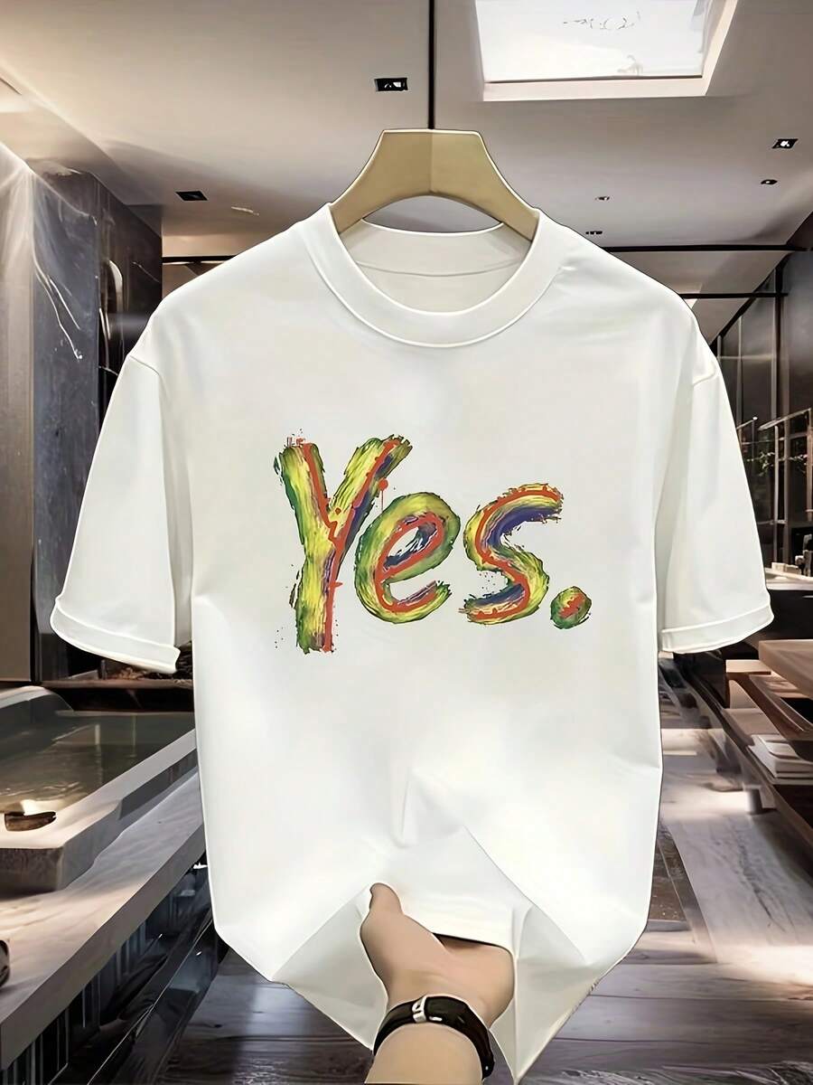 Men's Short-Sleeved T-Shirt, Personalized, Made Of High-Grammage Pure Cotton, With A Brand Print, New, Casual Summer, Plus Size, Loose And Versatile - Unisex Loose-Fitting Short-Sleeved Cotton T-Shirt With A Round Neck, Urban Vintage Style. - 白色 - 查看 1