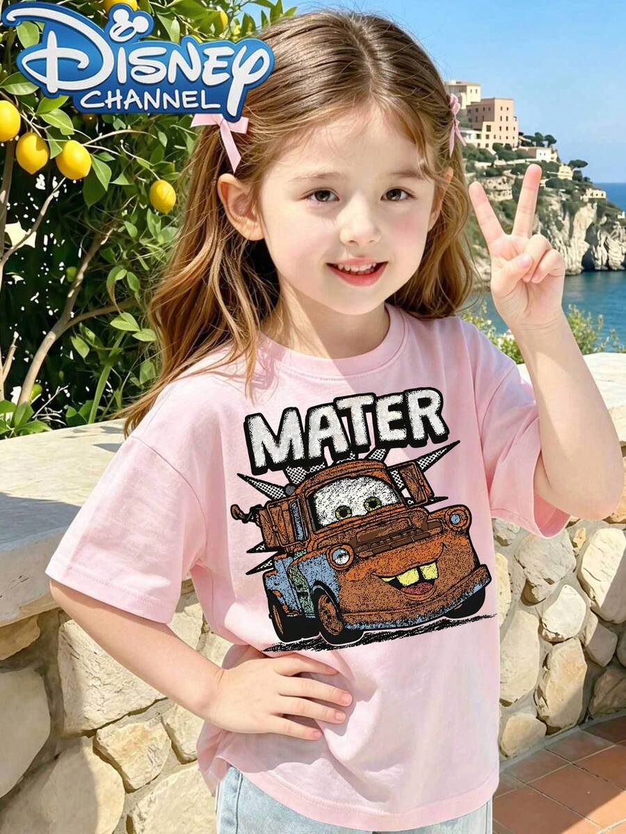 Disney Cute Cartoon Character Design Men's T-Shirt Mater From Cars Movie Summer Wear For Kids And Teens Perfect Gift For Disney Fans - Pink - View 1