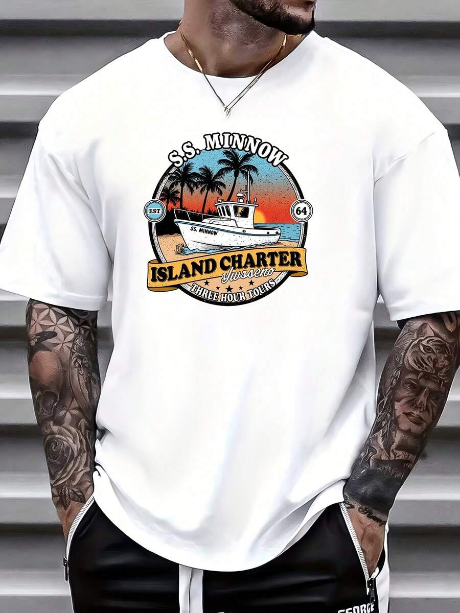 Camiseta Personalizada SS Minnow Island - 180G, Ropa de Playa Cómoda, adecuada para regalos de viaje, actividades familiares y viajes de empresa - Perfecta para vacaciones de verano y regalos de cumpleaños. - Blanco - Ver 1