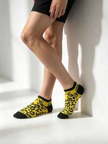 6 pares de calcetines cortos de corte bajo con estampado de leopardo en colores aleatorios para mujer, lindos, versátiles, de moda, simples, cómodos, suaves, adecuados para uso diario, primavera/verano/otoño - Multicolor - Ver 3