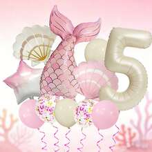 1 Set Mermaid Themed Balloon Set, Includes 32" Ivory Number Balloon, 39.37" Pink & Gold Mermaid Tail Balloon, 26" Pearl White & Pink Shell Balloons, 18" Pink & White Gradient Star Balloons, Suitable For Birthday Gifts, Mermaid Princess Themed Parties, Ocean Themed Events, Dream Theme, Easy To Create A Dreamy And Sweet Underwater Princess Atmosphere - View 20