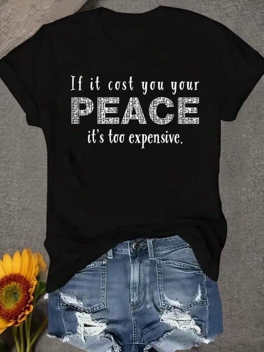 Camiseta unisex de manga corta, para mujerCamisetaSiEsCostoTúTuPAZEsTambiénCaroRedondoCuelloSuéterCómodoYSuaveMujeresJugadores de camisetashombre, , , Dazymujer,romwehombres, bohochic,maestrasregalos,camisetaparaconjuntos de mujercon curvasparamu,y2k, - Negro - Ver 1
