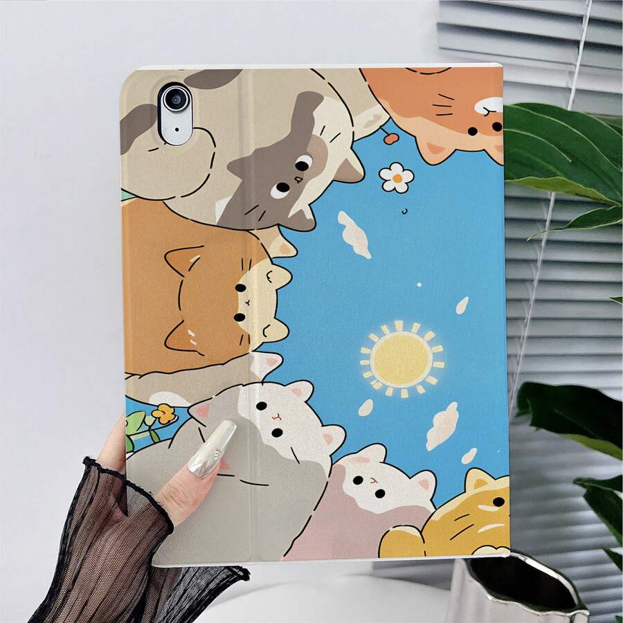 1个可爱卡通猫咪图案多角度支架保护套,带笔槽,支持自动休眠/唤醒功能,兼容iPad Pro M5、Air M3、11英寸A16、9.7/10.2/10.9英寸、第7/8/10代、Air 2/4/5、Pro 11、Air 11/13 M3 2025/Galaxy Tab S10+/S9/A9,兼容OPPO平板电脑、华为Mate平板电脑、vivo平板电脑、荣耀平板电脑和联想小新平板电脑。 - 彩色 - 查看 1