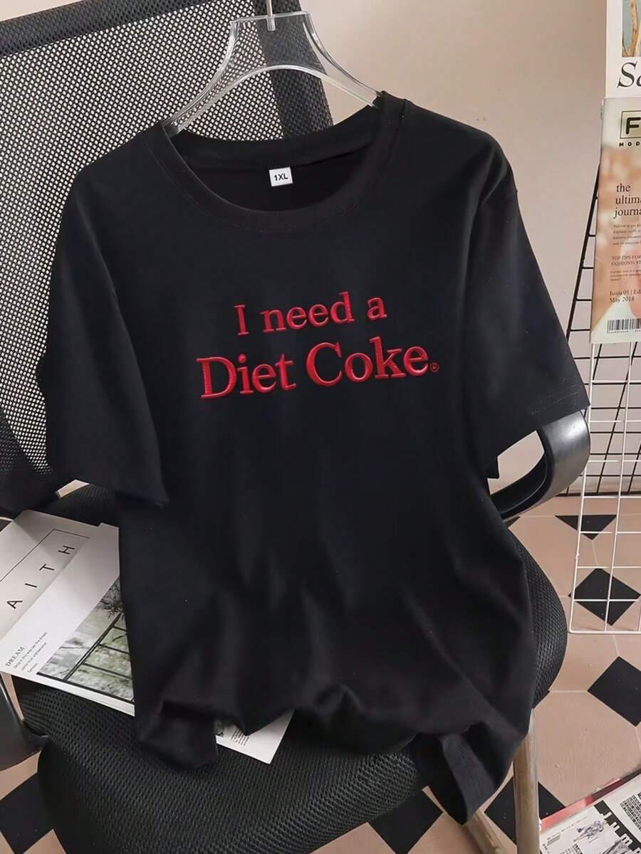 Ropa holgada de diseño sencillo para mujer, camiseta holgada para mujer, top casual de manga corta con cuello redondo, tela ligeramente elástica, lavable a máquina, ajuste cómodo para todas las estaciones, camiseta para mujer, camiseta con estampado plano 2D único, ajuste cómodo, elegante y práctica para el verano. - Negro - Ver 1