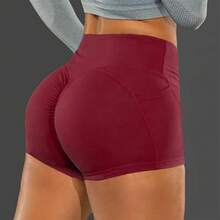Pantalones cortos de elevación de cadera de cintura alta, pantalones cortos de Fitness sin costuras, elevación de cadera elástica, pantalones de punto deportivos para correr, pantalones de elevación de cadera de moda - B - Ver 4