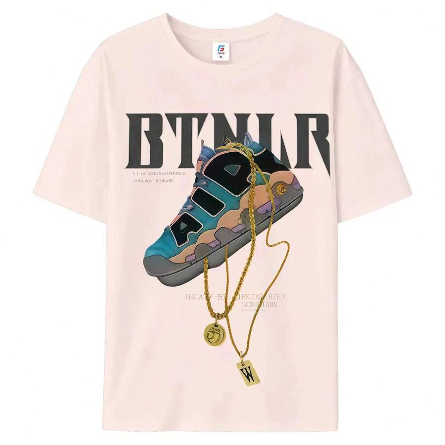 Camiseta gráfica de moda con estampado de cadena dorada grande, unisex, de manga corta y cuello redondo para hombre, estilo urbano, para verano y primavera, informal, ropa, vitalidad juvenil, camisetas gráficas de calidad, transpirable, clásica. - Rosa - Ver 1