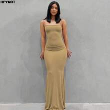 Vestido de satén sin mangas con espalda descubierta para mujer, maxivestido Sexy ajustado para fiesta Y2K, ropa elegante para mujer 2022 - Caqui - Ver 5