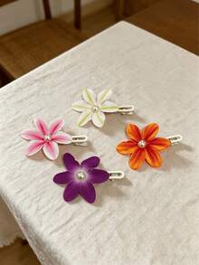 4pcs Pearl Orchid Floral Hair Clips, Bangs & Side Hairpins, Bohemian Beach Style,Hair Barrettes - Multicolor - View 4