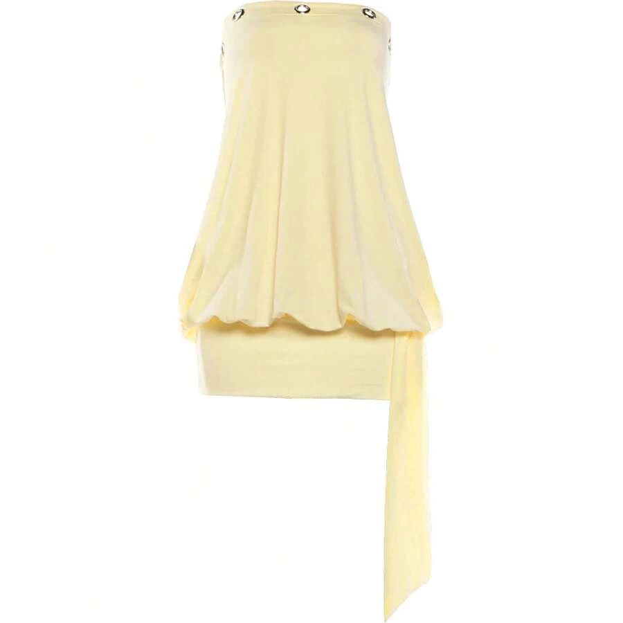 Kliou Vestido Sexy Hueco sin Tirantes para Mujer con Anillo Metálico, Escote en el Pecho, Sin Espalda, con Borlas, Ajustado, Estilo Peach Hip, Mini Bodycon para Vacaciones y Playa - Amarillo - Ver 1