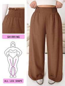 2026 Primavera/Verano Nuevos pantalones casuales para uso diario, fiestas, ir al trabajo, volver al colegio, citas, en casa, fiestas de cumpleaños, para múltiples ocasiones, con cintura elástica holgada, pernera ancha, color beige, talla grande - Óxido marrón - Ver 8