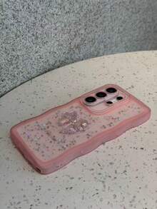 蝴蝶結雷射亮片手機殼，波浪邊透明防震手機殼，適用於 Galaxy A56/A17/S24 Ultra/S24 Plus/S24/S23 Ultra/S23 Plus/S23/S22 Ultra/S22 Plus/S22/S21 Ultra/S21 Plus/S21 FE/S23 FE/S20 FE，適用於 iPhone17/16E/15/14/13/12/11/X/XS Max/XR/Pro Plus，國際版非國內版 - 粉色 - 查看 2