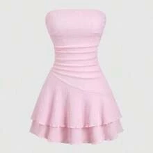 Y2K Sexy Crinkle Material Ruched Bandeau Dress - Rosa - Ver 1