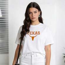 Women's Summer Clothing, Soft And Casual Cotton T-Shirt With Round Neck, Printed With The Texas Longhorn Logo. White. - 白色 - 查看 3