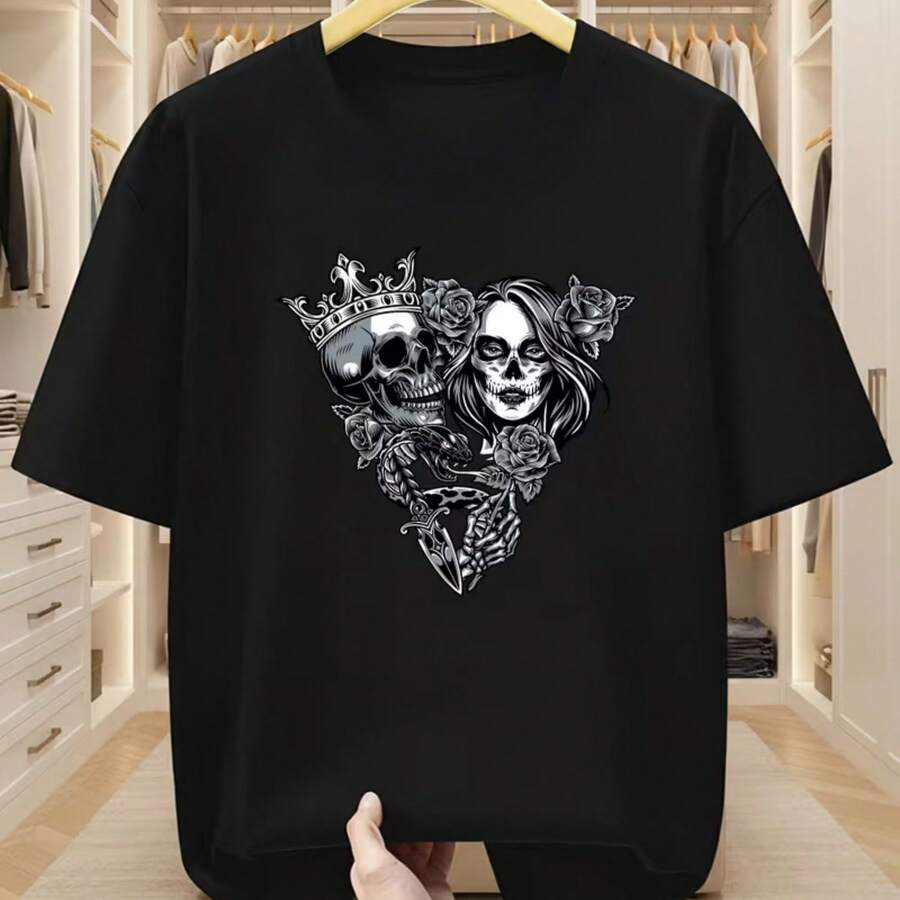 Printed T-Shirt For Men And Women - 黑色 - 查看 1