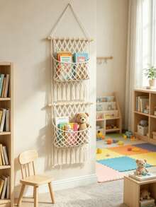 1pc Macrame Wall Hanging Storage Organizer - Handmade Rope Nursery Storage Bag For Plush Dolls And Baby Essentials, Suitable For Nursery - Storage Mesh Bag - View 1
