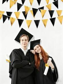 Black & Gold Party Decoration Triangle Flag Banner, Metallic Fabric Colorful Flag String, Suitable For Birthday, Graduation, Anniversary, Wedding, New Year, Engagement Party Supplies - Multicolor - View 4