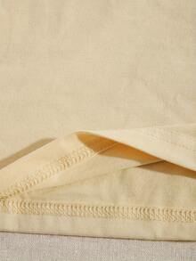 Round Neck T-Shirt With Letter Print, Casual Short Sleeve T-Shirt For Spring And Summer, Women's T-Shirt. - Khaki - View 3