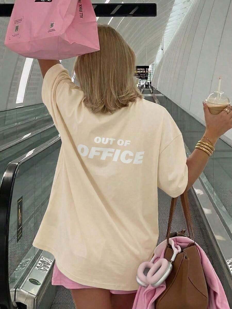 Camiseta de mujer de corte holgado con estampado floral y letras, estilo vintage, cuello redondo, manga corta, estética Y2K, ropa de playa de verano, top casual holgado y transpirable, ropa urbana de inspiración de diseñador de lujo, ropa de vacaciones a la moda, camisa de estilo costero preppy, perfecta para vacaciones en la playa, festivales de verano, despedidas de soltera, uso diario casual, salidas de fin de semana, paseos por la ciudad, citas de café, conciertos de música, viajes, escapadas costeras, look urbano, reuniones de verano, fiestas en la piscina, ropa para el campus universitario, atuendo para resorts. 5SYU - Albaricoque - Ver 1