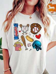 Women's Vintage Baseball T-Shirt - Soft And Lightweight, 180 G/M², Loose Fit, Short Sleeves And Crew Neck, Casual Summer Top With Retro Bat, Ball And Baseball Player Design - Breathable For All Seasons, Ideal For Events And Casual Wear - Bohemian Ladies' T-Shirts, Women's Basic T-Shirt Top - 白色 - 查看 7