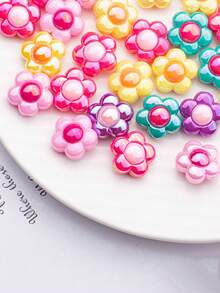 20pcs Random Style Acrylic UV Plated Dual-Color Five-Petal Plum Blossom Beads, DIY Phone Strap, Keychain, Bracelet Accessories - Multicolor - View 7