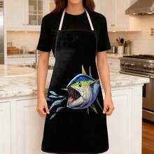 1pc, Home Decor, Predatory Tuna Pattern Printed Apron, Sleeveless, Neck Strap Design, Suitable For Cooking, Baking And Entertainment, Perfect For Home Dining, Parties, Outdoor BBQ Parties, Baking Apron|Vibrant Apron|Polyester Apron|Printed Apron - Multicolor - View 3