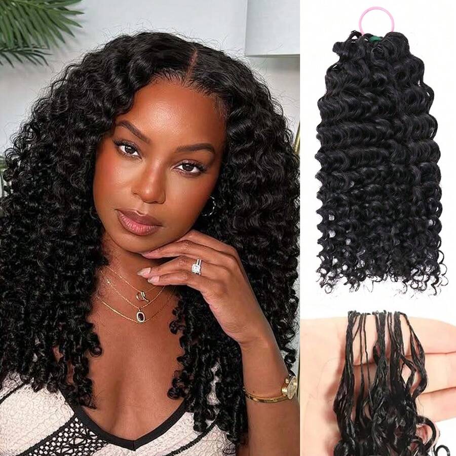 bling hair Tóc nối xoăn tự nhiên màu đen, chất liệu lông vũ, được tạo kiểu chuyên nghiệp và tăng độ dày cho tóc.