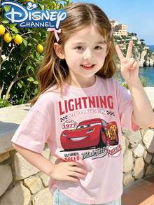 Disney Casual Style Men's T-Shirt Cars Lightning McQueen Print Summer Outfit For Kids And Teens Gift - Hồng - Xem 1