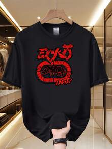 Camiseta de hombre con estampado EO - Impresión de logotipo llamativa en el pecho, 100% poliéster, cuello redondo, Unisex - Negro - Ver 6