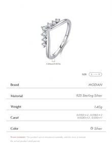 Nhẫn Moissanite và Kim cương nhân tạo MODIAN lấp lánh, bạc Sterling 925, kiểu dáng vương miện, có thể xếp chồng lên nhau, dành cho nữ, trang sức cao cấp dự tiệc. - Bạc - Xem 7