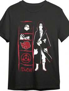 Camiseta de Algodón Vintage de Anime Japonés, Tops de Verano, Conjunto Familiar a Juego, Camiseta Unisex de Comic Studio Itachi Uchiha XL, Regalos en Blanco y Negro para Fanáticos del Anime, Tallas para Adultos y Niños - Negro - Ver 8