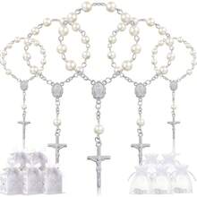 5 Sets/10 Sets Taufe Gastgeschenk Set, Acryl Rosenkranz, Kunstperle, mit Organza Beutel und Kreuz Taufe Gastgeschenk Box - Mehrfarbig - Übersicht 2