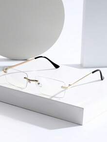 1 Pair Men's Rectangular Metal Frame Anti-Fatigue Eye Protection Clear Lens Glasses, Suitable For Vacation, Back To School, Daily Life, Computer Gaming, TV, Phone And Other Accessories - Clear - View 13